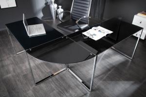 Písací stôl sklo Dekorhome Strieborná / čierna